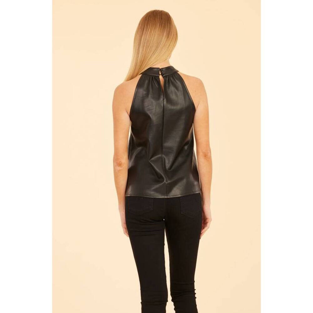 Dolce Cabo Hashi Vegan Faux Leather Halter Top Black S NWT Quiet Luxury Edgy - Picture 4 of 7